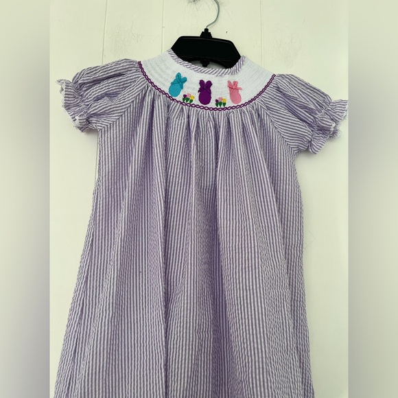 Lil Cactus Girls Lavender White Smocked Bishop Peeps Bunny Dress Size 6 - Picture 3 of 14